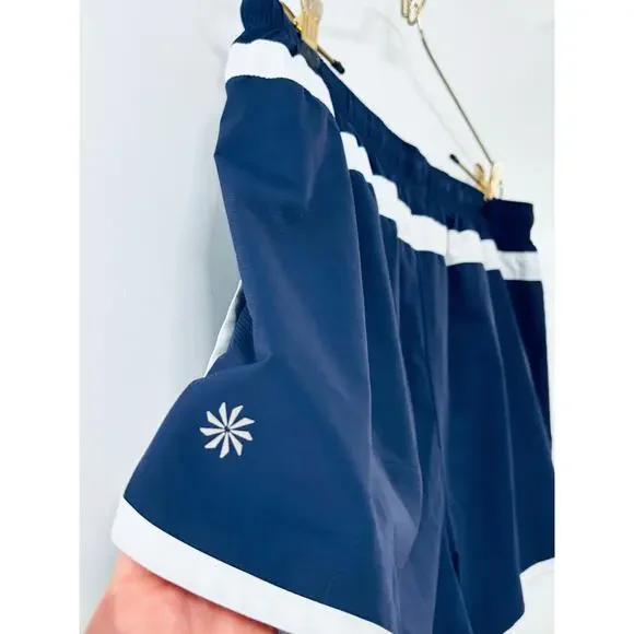 Athleta Pacific Board Shorts Large L Navy Blue White Trim Floral Graphic Swim - Picture 4 of 7